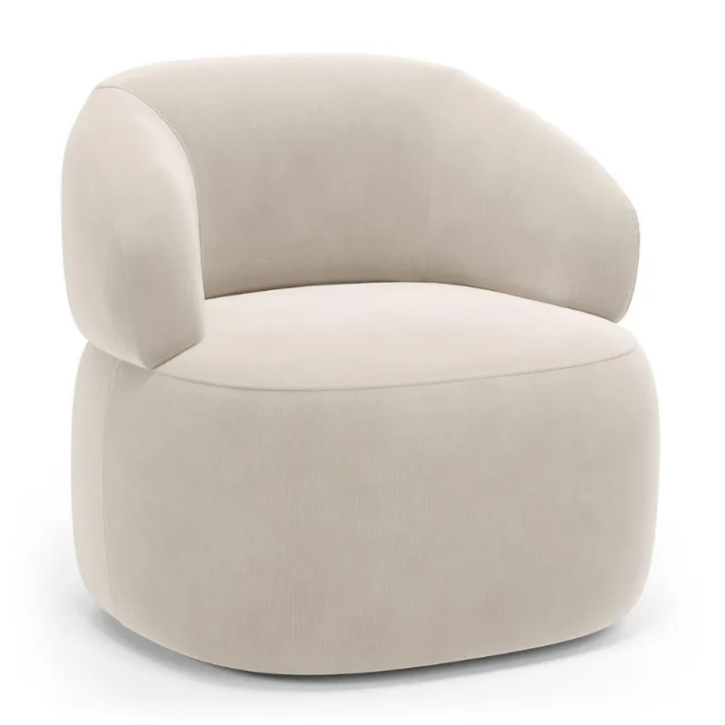 Poltrona Orgânica Giratória Living Glee Veludo Bege - Abmaza