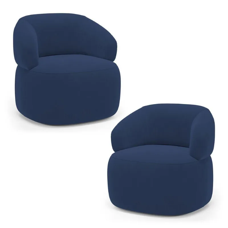 Kit 02 Poltronas Orgânicas Giratória Living Glee Veludo Azul Marinho - Abmaza