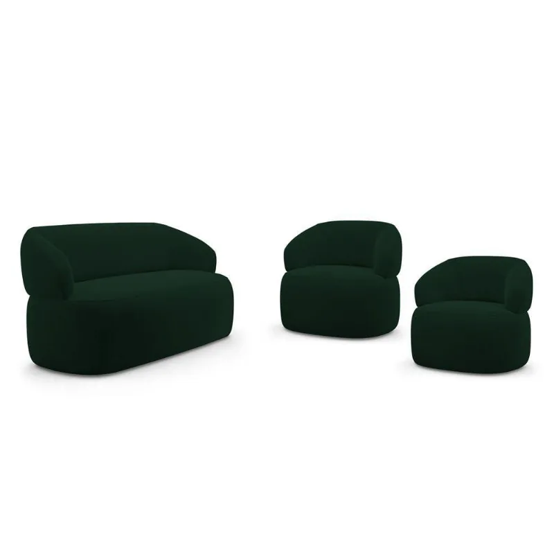 Kit 02 Poltronas Giratória E 01 Sofá Orgânico Glee 03 Lugares 170cm Veludo Verde Escuro - Abmaza