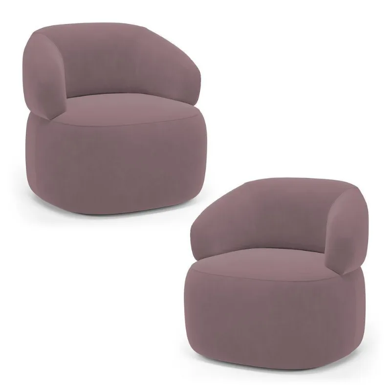 Kit 02 Poltronas Orgânicas Giratória Living Glee Veludo Rosê - Abmaza