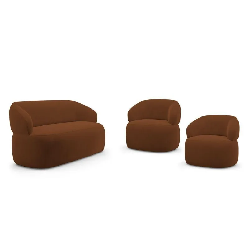 Kit Sofá Poltrona Glee Orgânico Veludo Terracota Abmaza