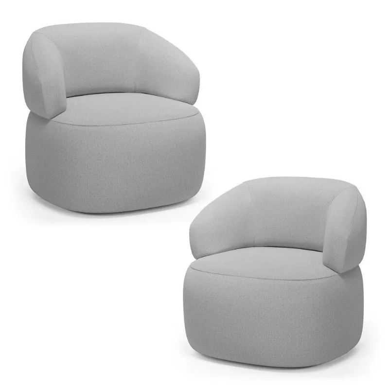 Kit 02 Poltronas Orgânicas Giratória Living Glee Linho Cinza - Abmaza