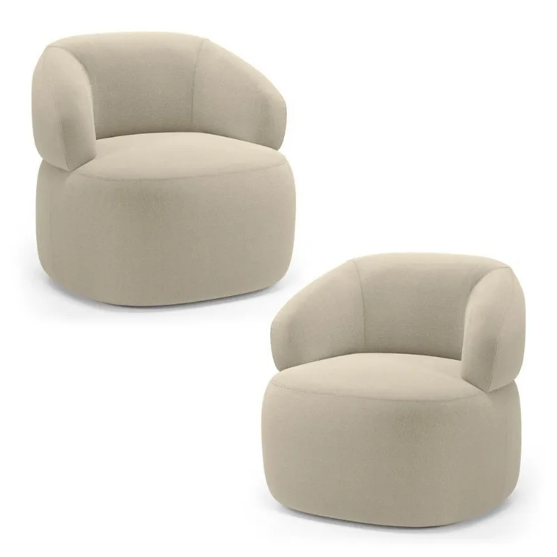 Kit 2 Poltronas Orgânicas Giratórias Glee Living Bouclê Bege Abmaza