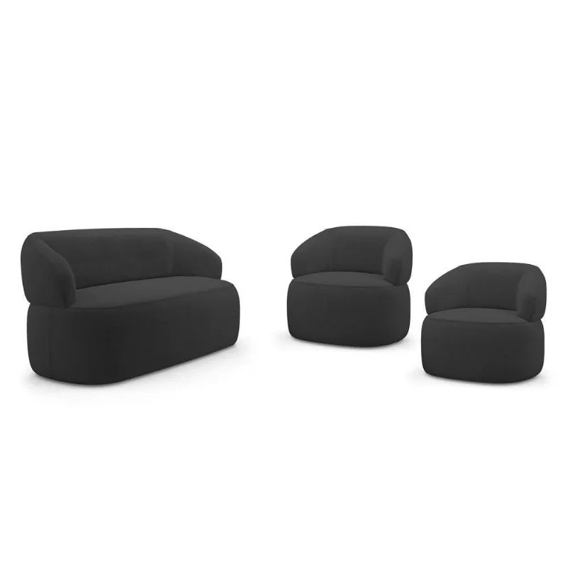 Kit 02 Poltronas Giratória E 01 Sofá Orgânico Glee 02 Lugares 140cm Bouclê Grafite - Abmaza