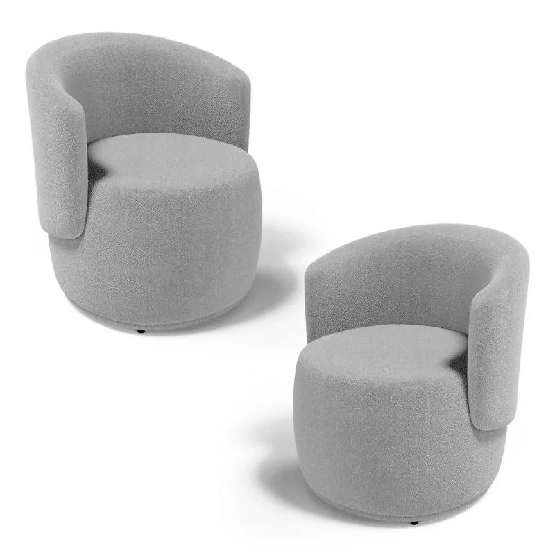 Kit 02 Poltronas Decorativas Aisha Orgânica Bouclê Cinza Claro - Abmaza