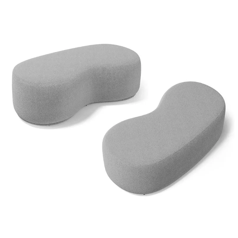 Kit 02 Puffs Decorativos Living Aisha Orgânico 02 Lugares Bouclê Cinza Claro - Desk Design