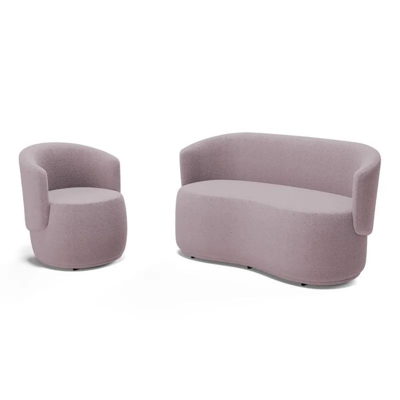 Kit Poltrona E Namoradeira Aisha Orgânica Bouclê Rosê - Desk Design
