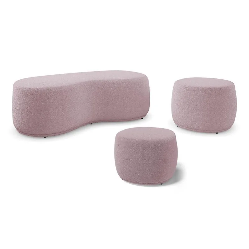 Conjunto 03 Puffs Decorativos Living Aisha Orgânico Bouclê Rosê - Desk Design