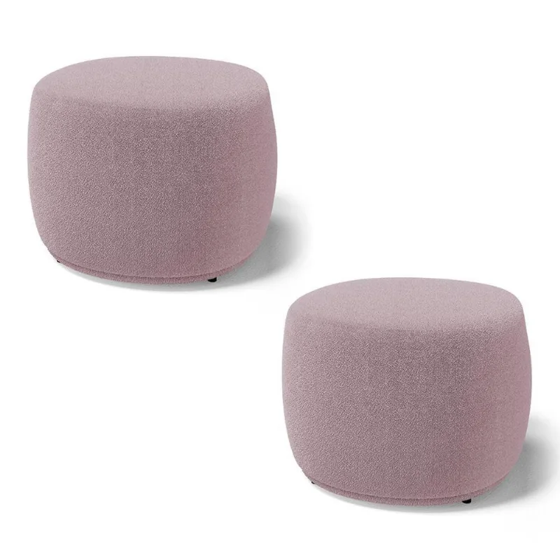 Kit 02 Puffs Decorativos Living Aisha Orgânico Redondo Bouclê Rosê - Desk Design