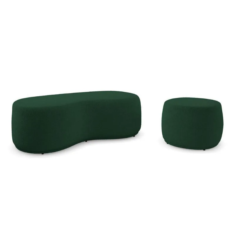 Conjunto 02 Puffs Decorativos Living Aisha Orgânico Bouclê Verde - Desk Design