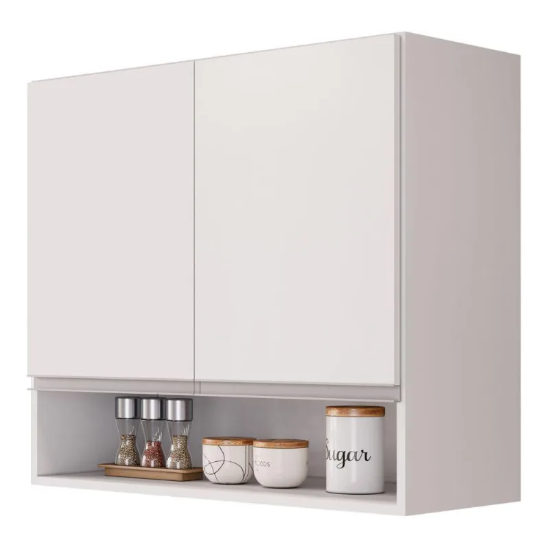 Armário Aéreo Multiuso Lux 80cm 100%mdf 02 Portas Com Nicho Integrado Branco - Abmaza