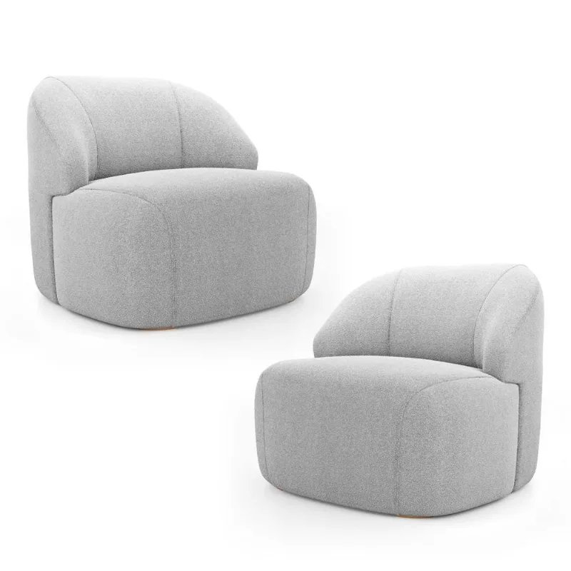 Kit 2 Poltronas Decorativas Kaya Orgânica Bouclê Cinza Claro Abmaza