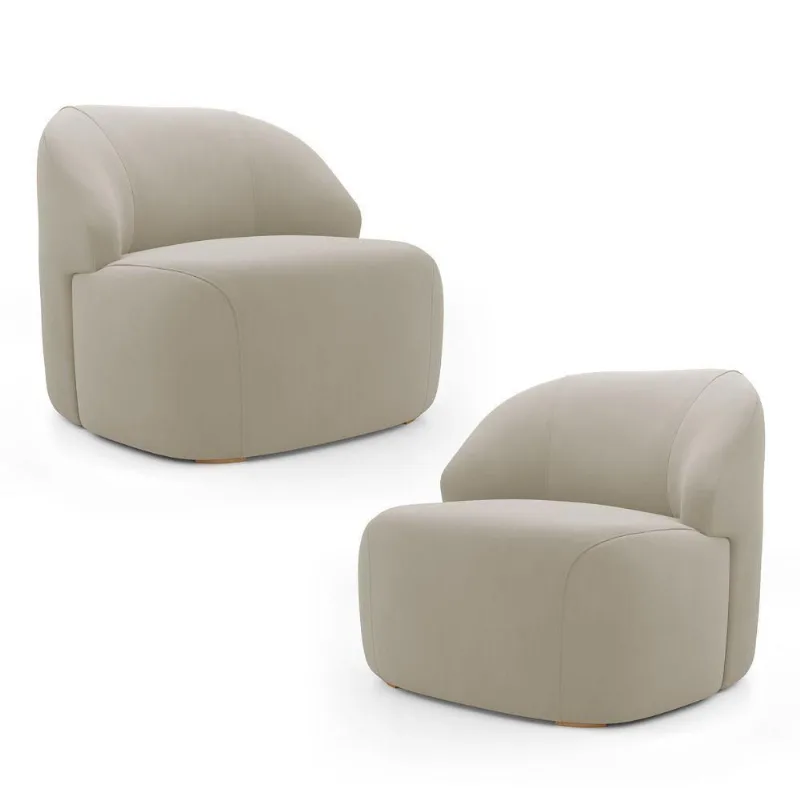 Kit 02 Poltronas Decorativas Kaya Orgânica Veludo Bege - Desk Design