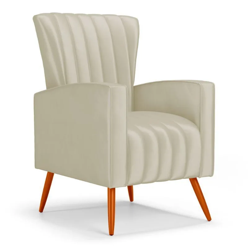 Poltrona Decorativa Melody Com Pés Palito Veludo Bege - Abmaza