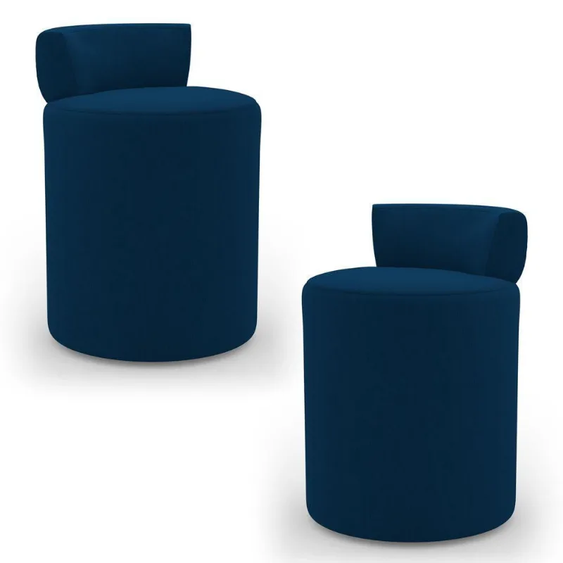 Kit 02 Puffs Decorativos Orgânicos Living Aegon Minimalista Veludo Azul Marinho - Desk Design