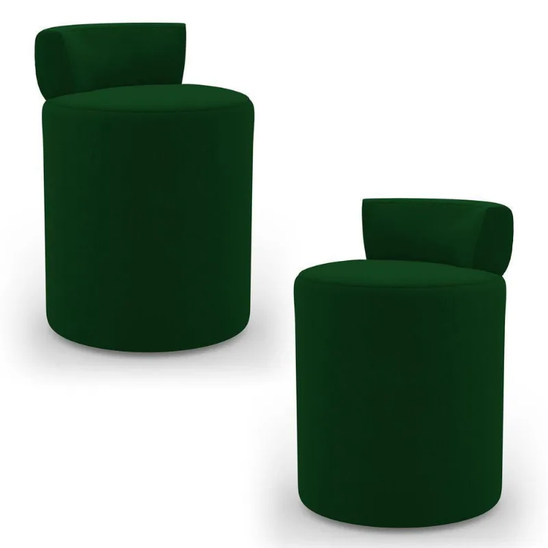 Kit 02 Puffs Decorativos Orgânicos Living Aegon Minimalista Veludo Verde - Desk Design