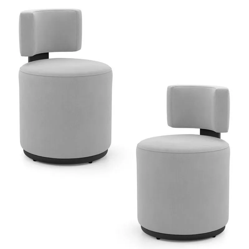Kit 02 Puffs Decorativos Orgânicos Melis Veludo Cinza Claro Sintético Preto - Desk Design
