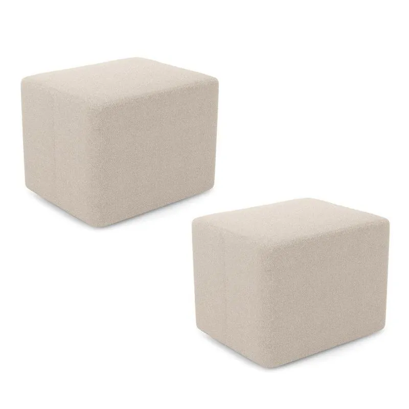 Kit 02 Puffs Decorativos Living Yumi Retangular 60cm Bouclê Bege - Desk Design