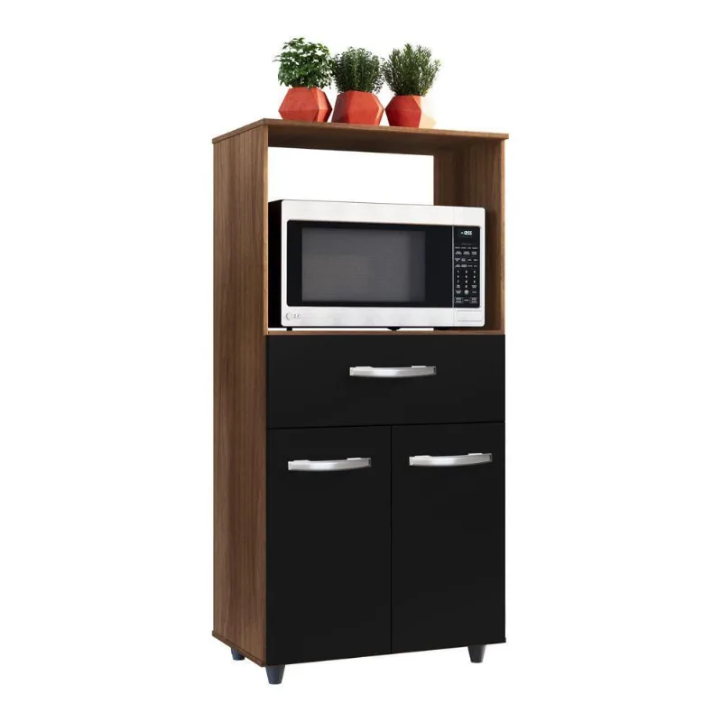 Armário De Cozinha Multiuso Luna 60cm Com 02 Portas E Nicho Integrado Savana Preto - Abmaza