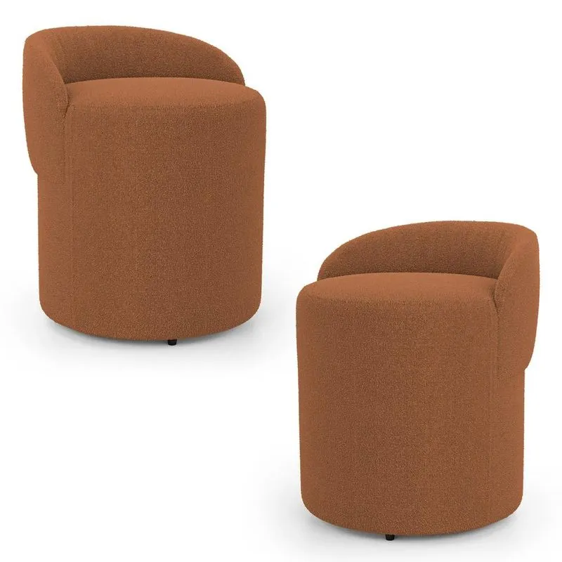 Kit 02 Puffs Banquetas Living Gaia Orgânico Com Encosto Baixo Bouclê Terracota - Desk Design