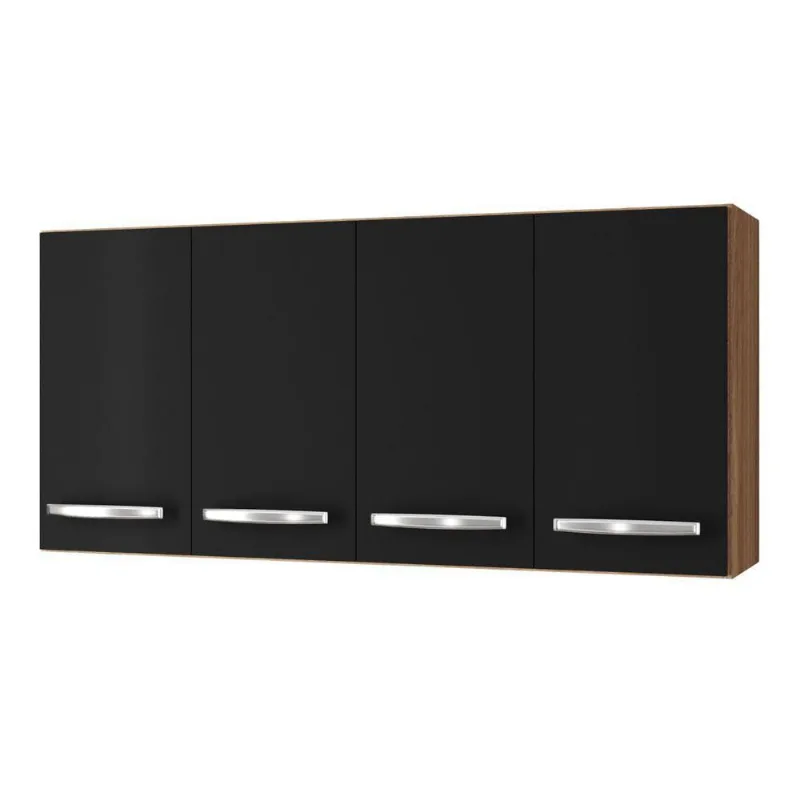 Armário Aéreo Cozinha Marah 118cm 04 Portas Savana Preto - Abmaza