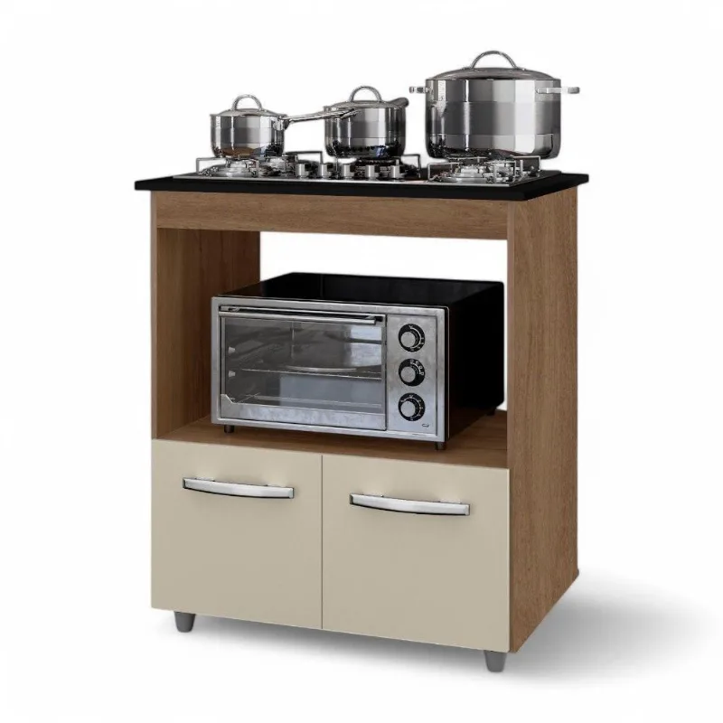 Balcão Para Cooktop Elis 75cm 02 Portas Com Tampo Recortado Savana Off White - Abmaza