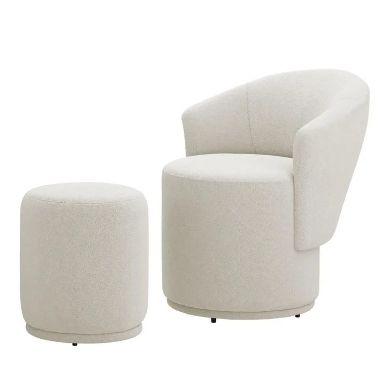 Poltrona Com Puff Orgânico Living Mavi Bouclê Creme - Desk Design