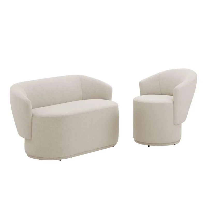 Poltrona E Namoradeira Orgânica Mavi Bouclê Bege - Desk Design