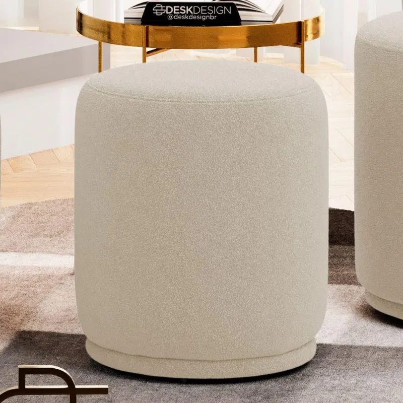 Puff Decorativo Orgânico Mavi Redondo Espuma Suede Bege Abmaza