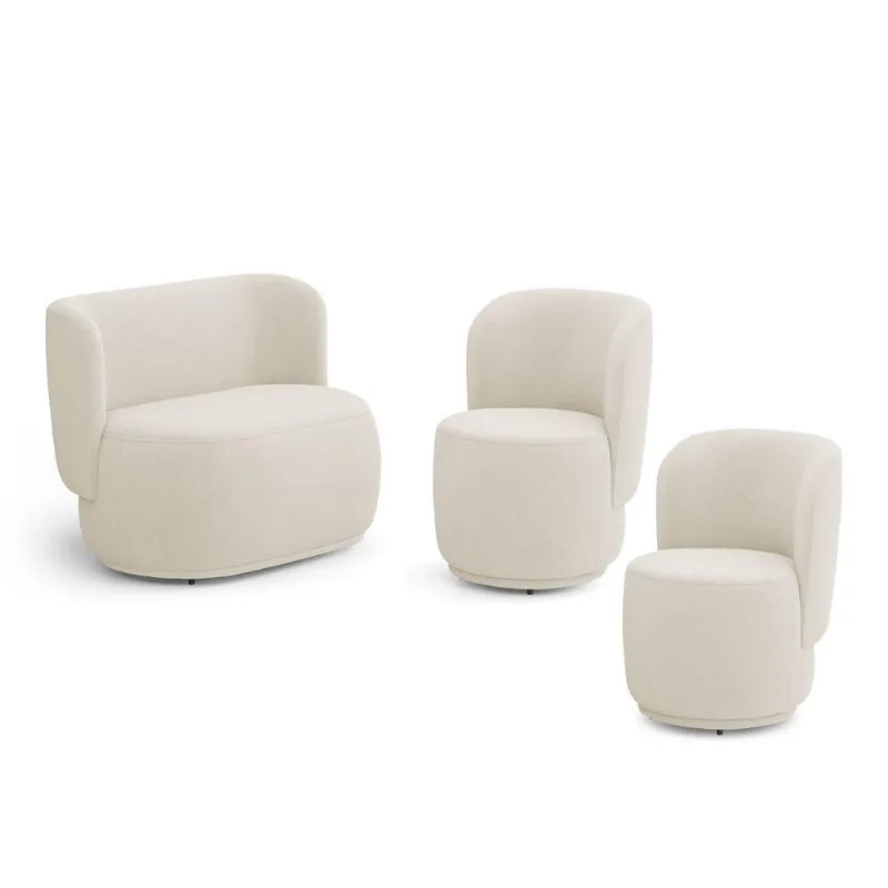Kit 02 Poltronas E 01 Namoradeira Orgânica Molly Bouclê Bege - Desk Design