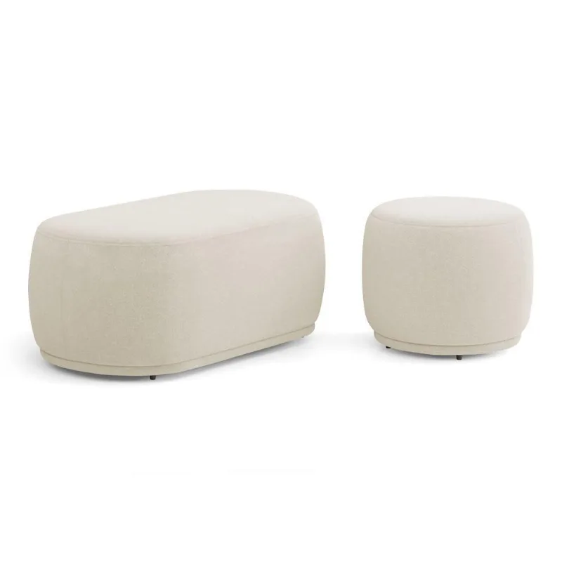 Conjunto 02 Puffs Decorativos Orgânicos Molly Bouclê Bege - Desk Design
