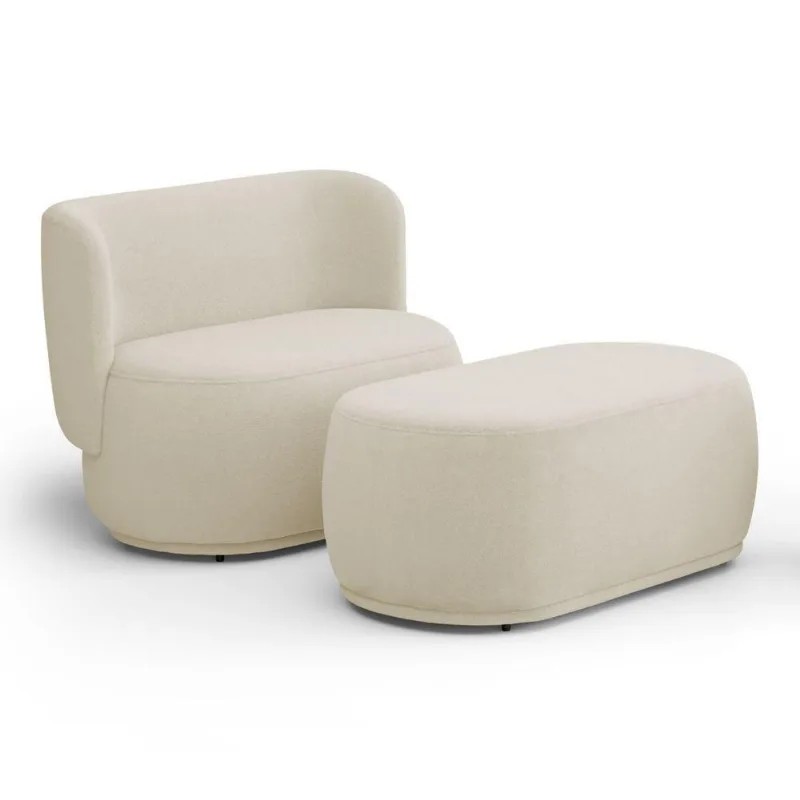 Namoradeira Com Puff Orgânico Molly 02 Lugares Bouclê Bege - Desk Design