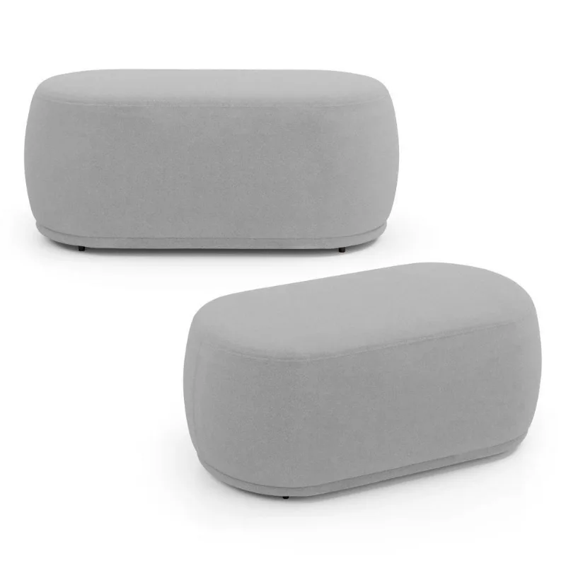 Kit 02 Puffs Decorativos Orgânicos Molly 02 Lugares Bouclê Cinza Claro - Desk Design