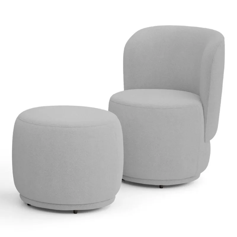 Poltrona Decorativa Com Puff Orgânico Molly Bouclê Cinza Claro - Desk Design
