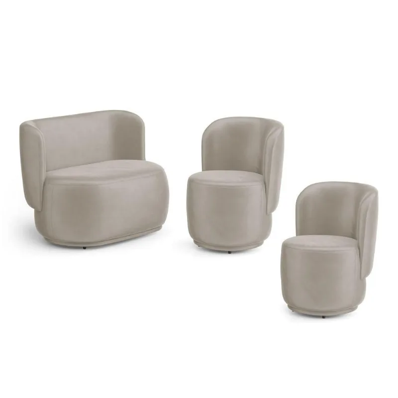 Kit 02 Poltronas E 01 Namoradeira Orgânica Molly Veludo Bege - Desk Design