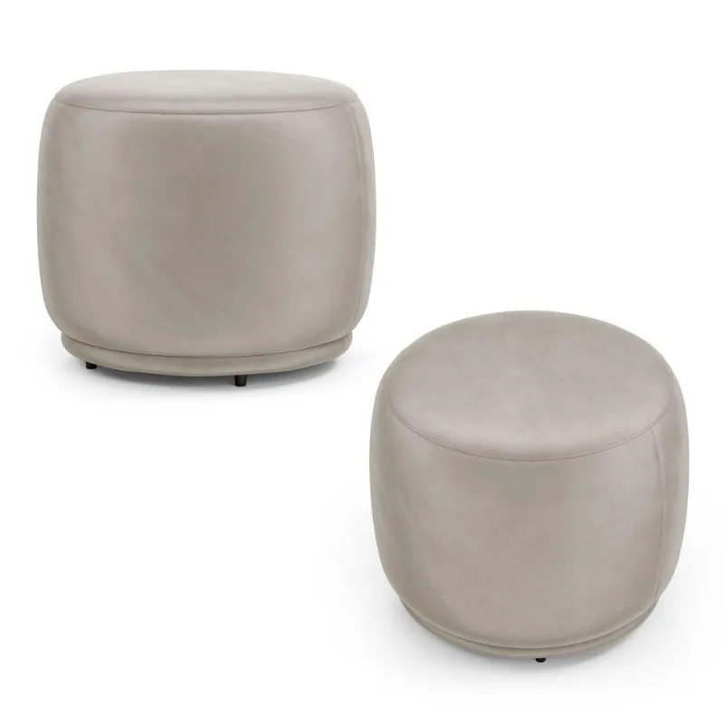 Kit 02 Puffs Decorativos Orgânicos Molly Redondo Veludo Bege - Desk Design