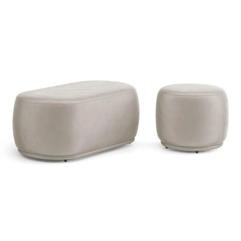 Conjunto 02 Puffs Decorativos Orgânicos Molly Veludo Bege - Desk Design