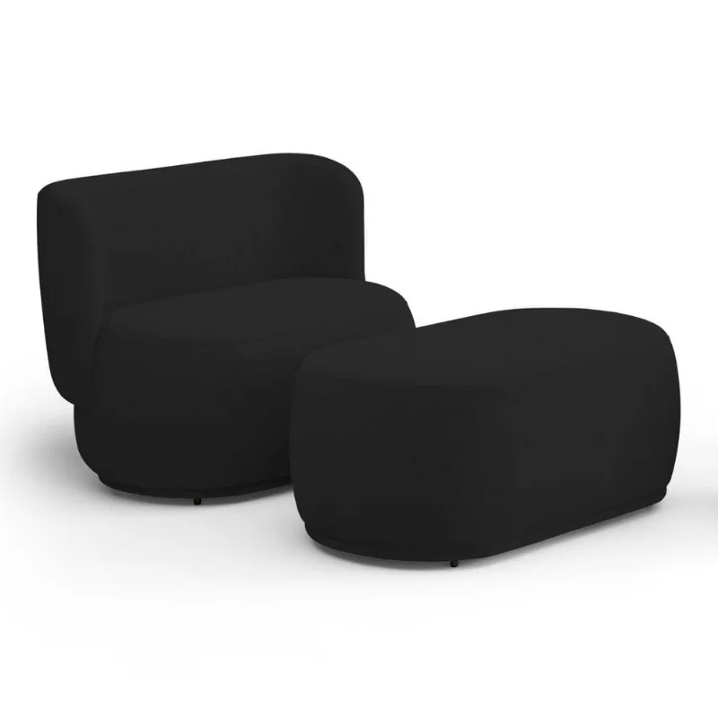 Namoradeira Com Puff Orgânico Molly 02 Lugares Veludo Preto - Desk Design