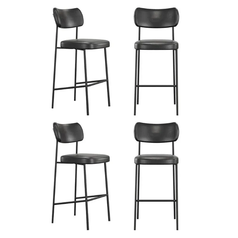 Kit 04 Banquetas Altas Para Cozinha Lila Estofada Com Encosto Couríssimo Preto - Desk Design
