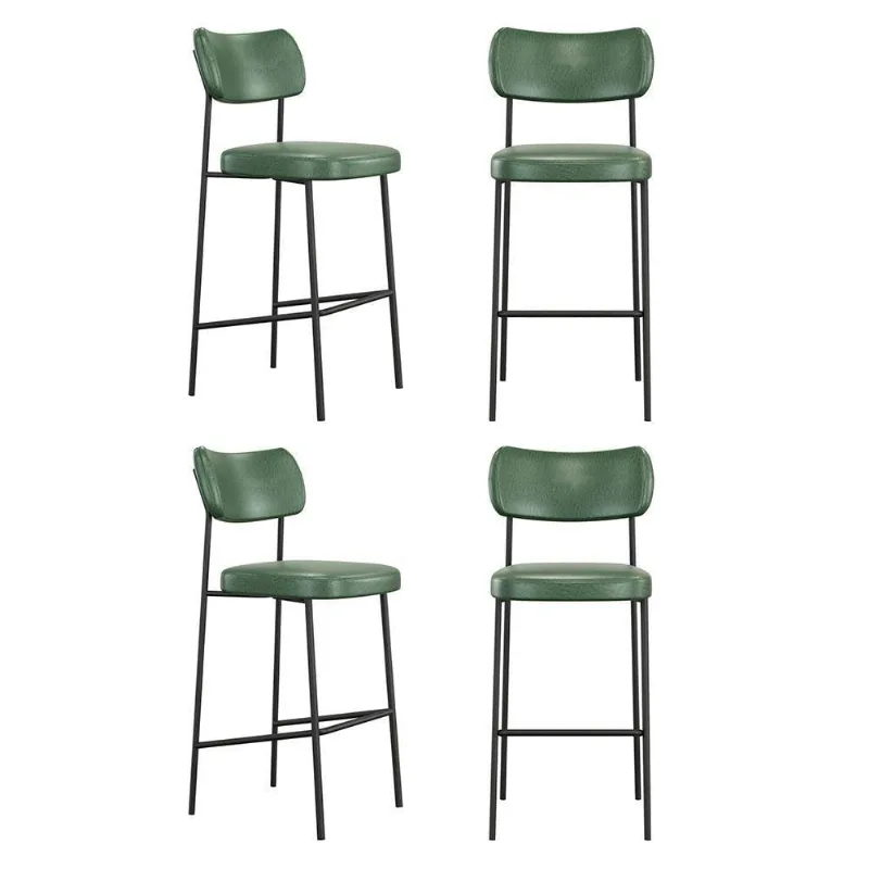 Kit 04 Banquetas Altas Para Cozinha Lila Estofada Com Encosto Couríssimo Verde - Desk Design