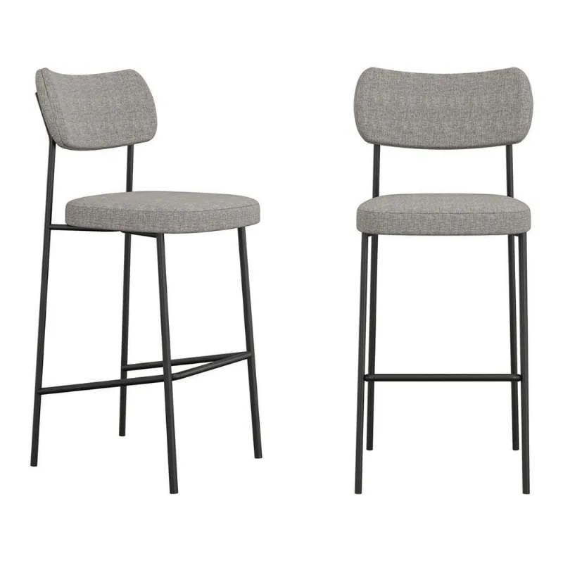Kit 02 Banquetas Altas Para Cozinha Lila Estofada Com Encosto Linho Cinza - Desk Design