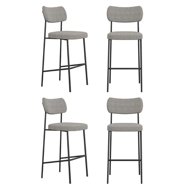 Kit 04 Banquetas Altas Para Cozinha Lila Estofada Com Encosto Linho Cinza - Abmaza