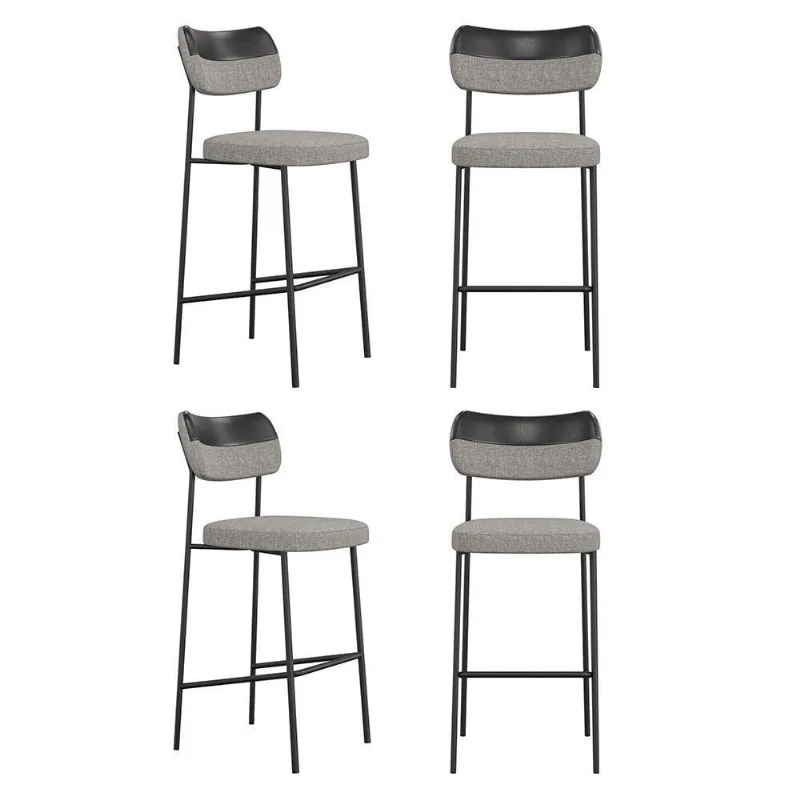Kit 04 Banquetas Altas Cozinha Lila Com Encosto Couríssimo Preto Linho Cinza - Abmaza