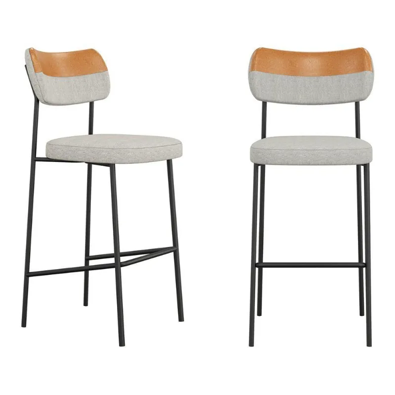 Kit 02 Banquetas Altas Cozinha Lila Com Encosto Couríssimo Whisky Linho Cinza - Abmaza