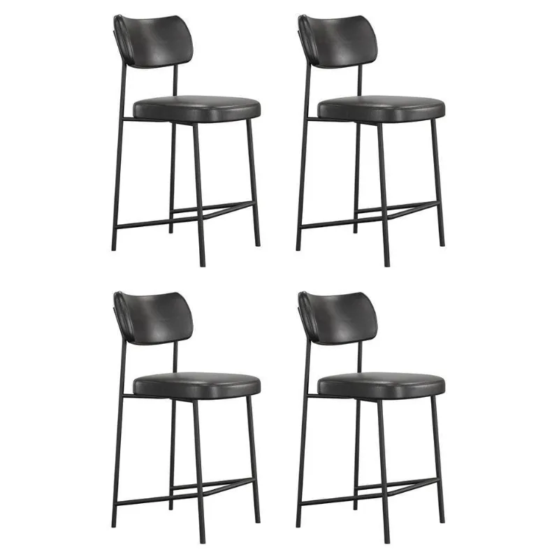 Kit 04 Banquetas Médias Para Cozinha Lila Estofada Com Encosto Couríssimo Preto - Abmaza