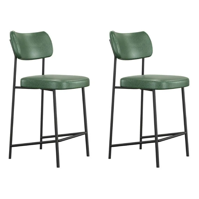 Kit 02 Banquetas Médias Para Cozinha Lila Estofada Com Encosto Couríssimo Verde - Abmaza