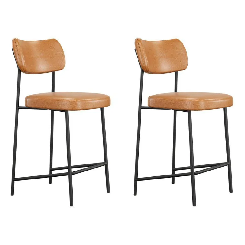 Kit 02 Banquetas Médias Para Cozinha Lila Estofada Com Encosto Couríssimo Whisky - Abmaza