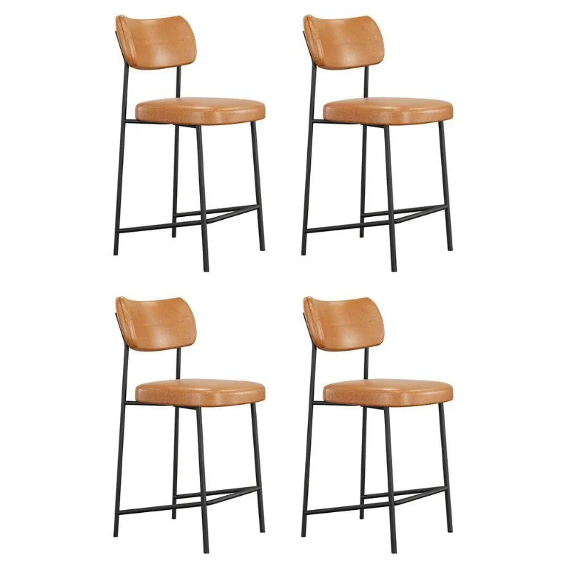 Kit 04 Banquetas Médias Para Cozinha Lila Estofada Com Encosto Couríssimo Whisky - Desk Design