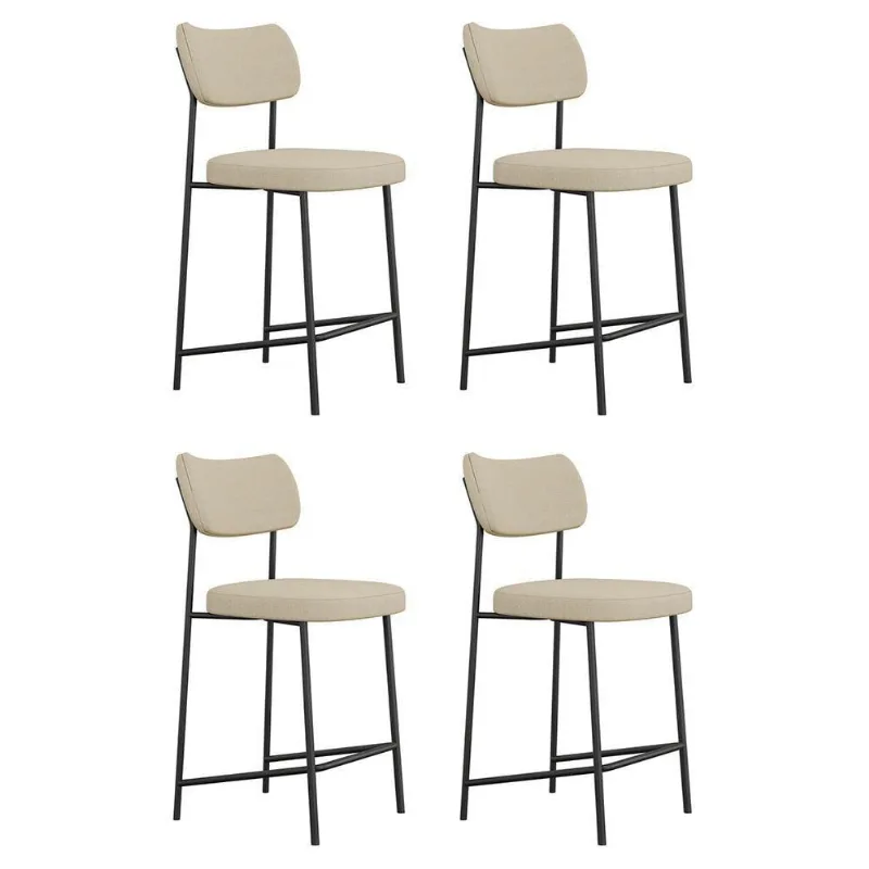 Kit 04 Banquetas Médias Para Cozinha Lila Estofada Com Encosto Linho Bege - Abmaza