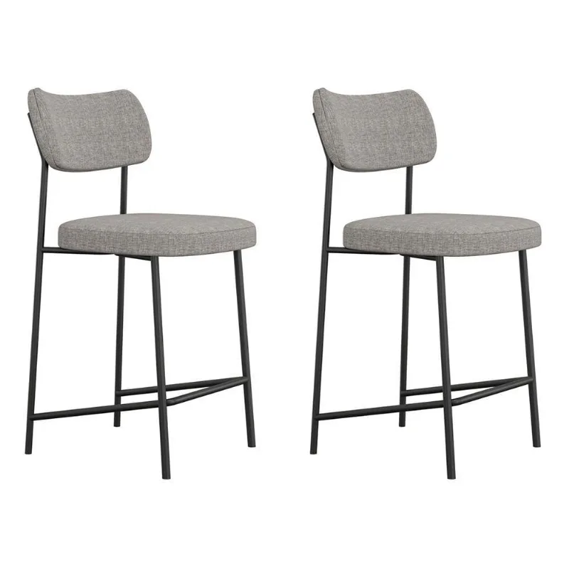 Kit 02 Banquetas Médias Para Cozinha Lila Estofada Com Encosto Linho Cinza - Desk Design